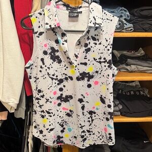 Splatter Print Sleeveless Collared Top